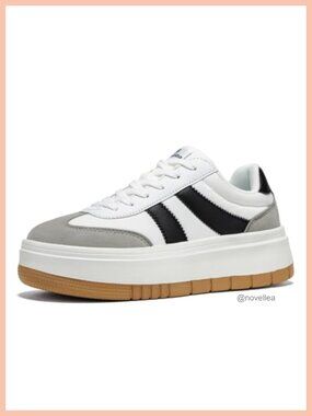 Platform Fashion Sneakers Chunky Lace-Up Faux Leather Athletic Shoes